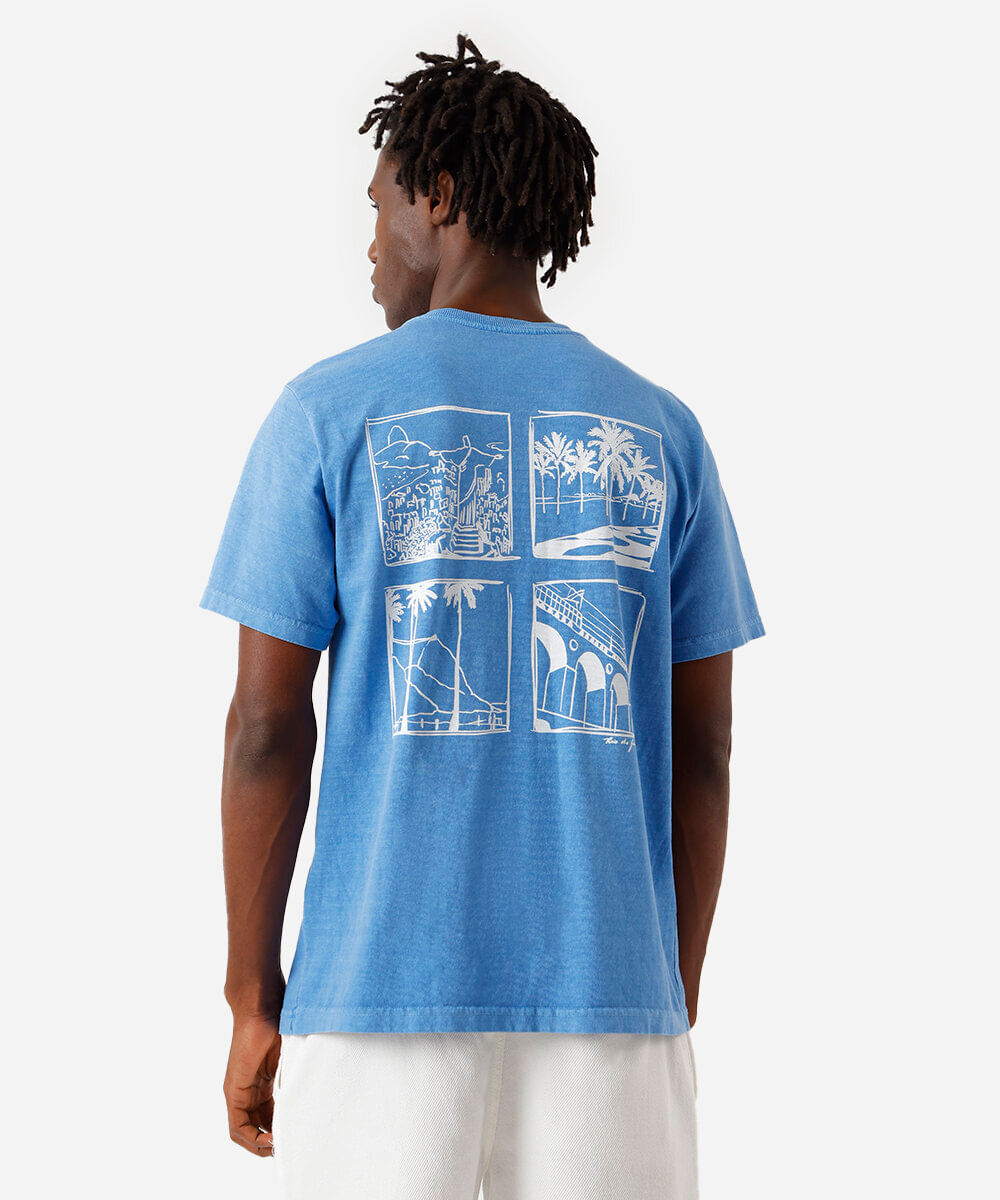 camiseta masculina de algodão manga curta azul