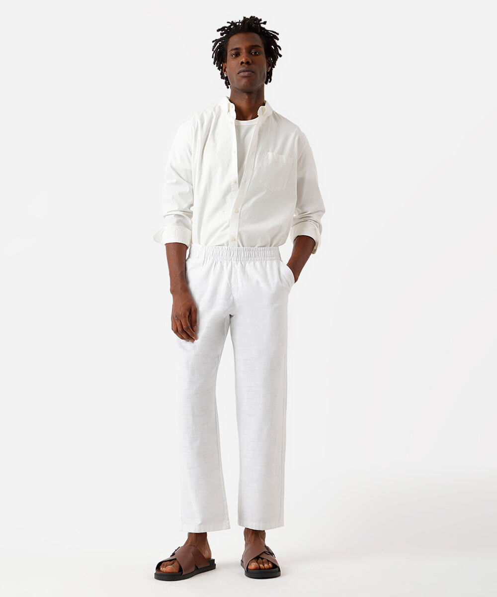calça relaxed masculina de algodão texturizada branco