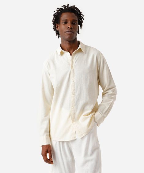 camisa masculina de linho e algodão manga longa amarela