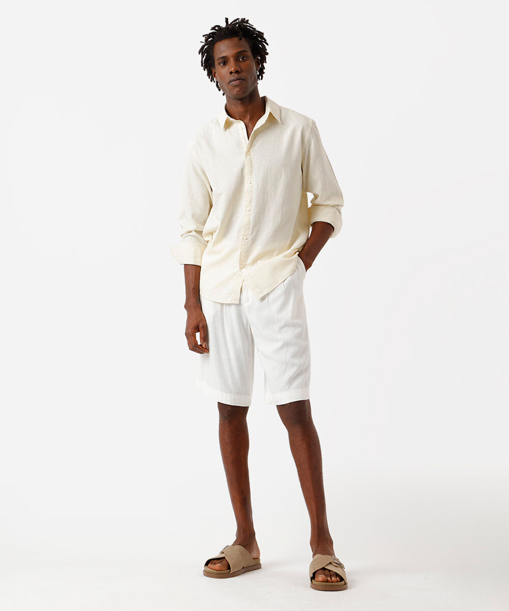 camisa masculina de linho e algodão manga longa amarela