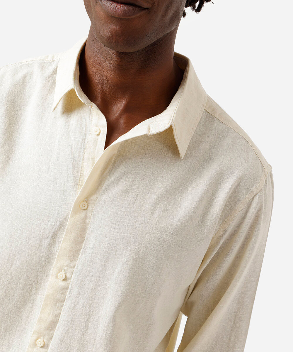 camisa masculina de linho e algodão manga longa amarela