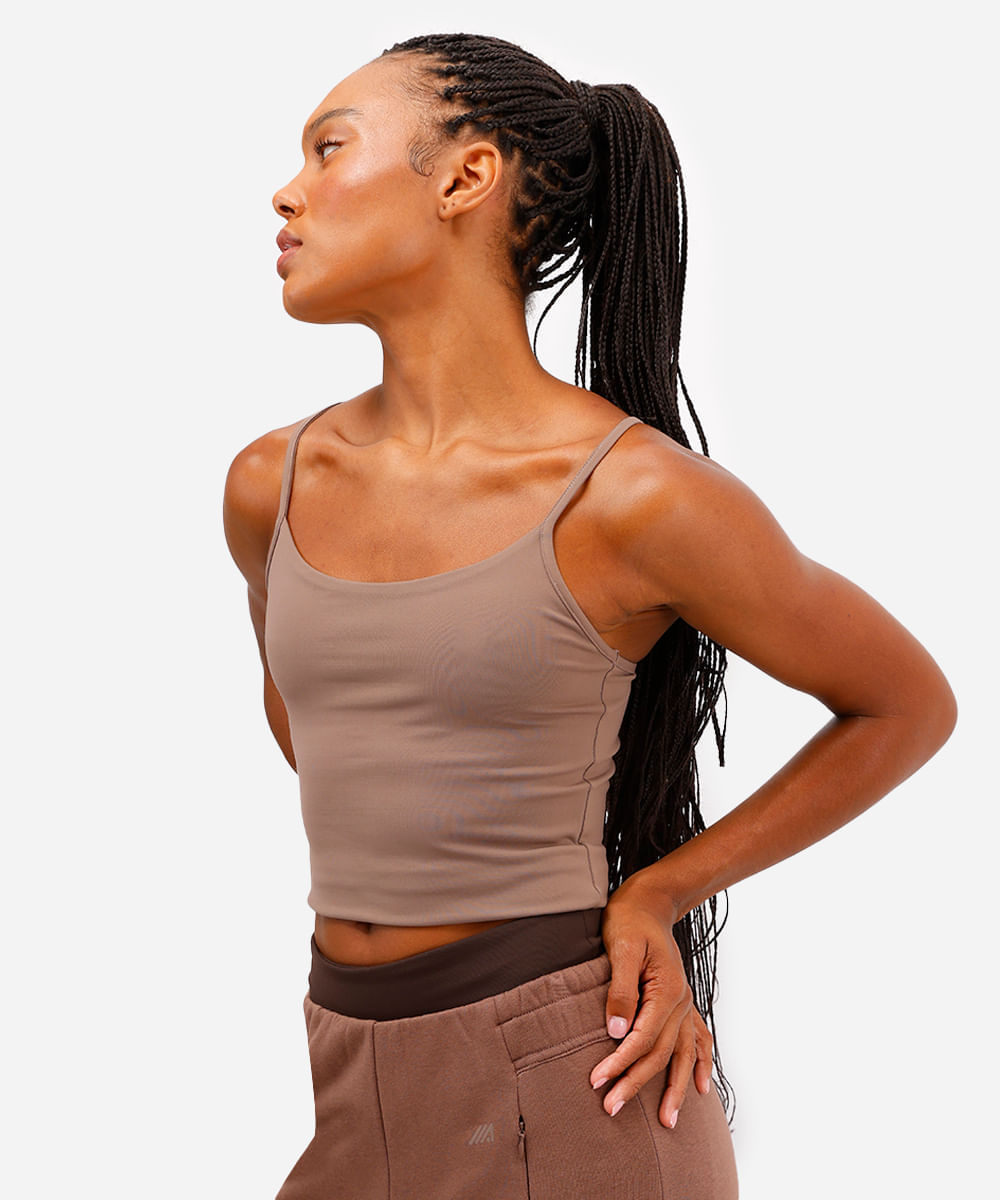 regata cropped decote nadador marrom