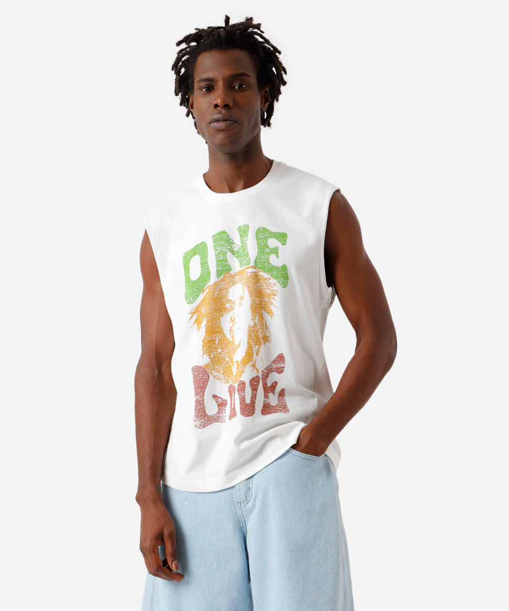 regata machão de algodão bob marley off white
