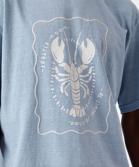 camiseta masculina de algodão estampada estonada azul