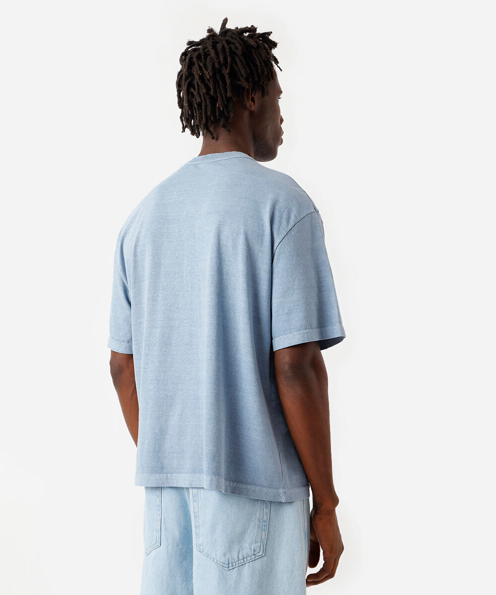 camiseta masculina de algodão estampada estonada azul