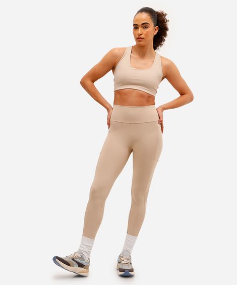 calça legging cintura alta com bolso esportiva ace bege