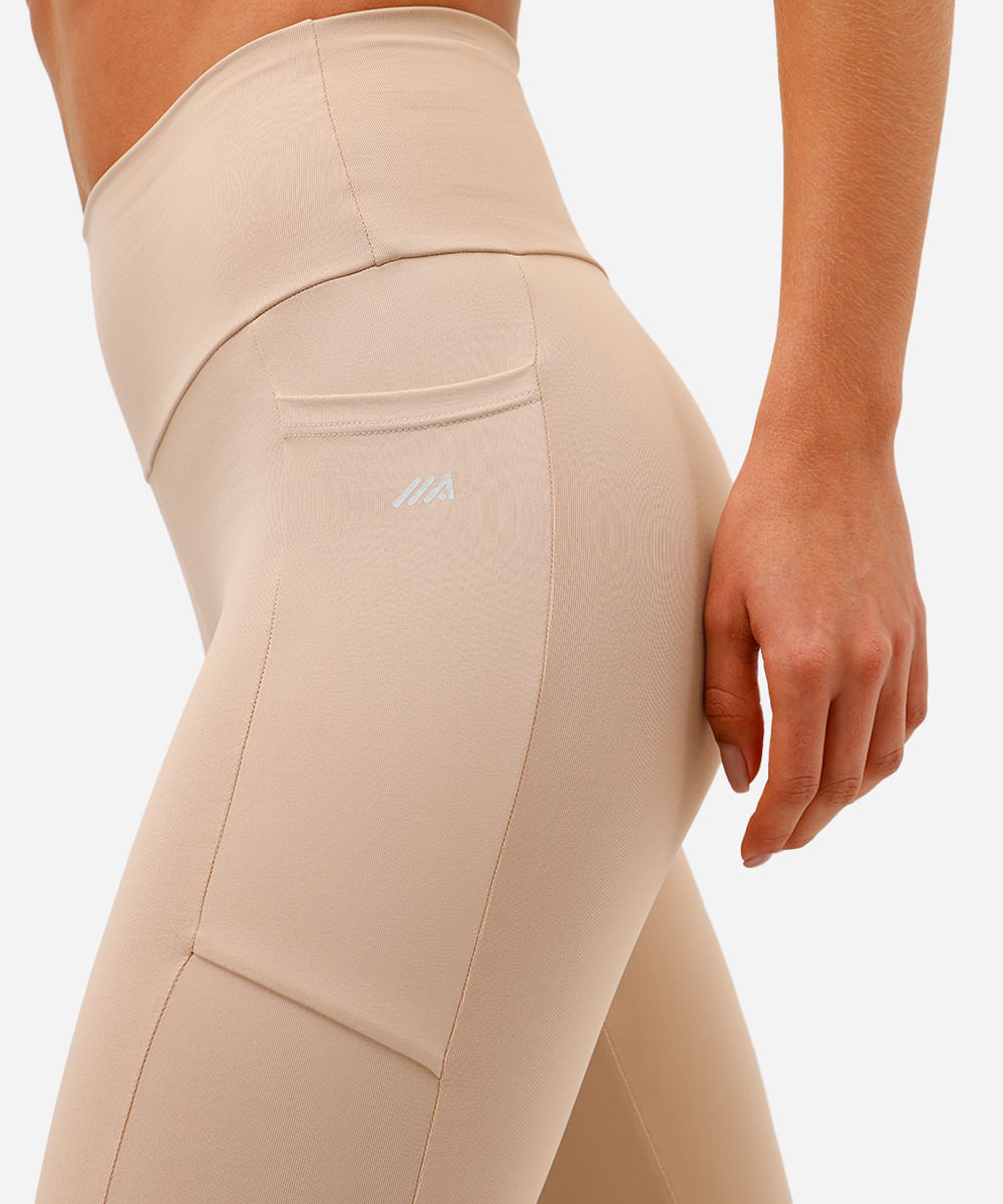 calça legging cintura alta com bolso esportiva bege