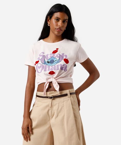 camiseta feminina de algodão stitch rosa