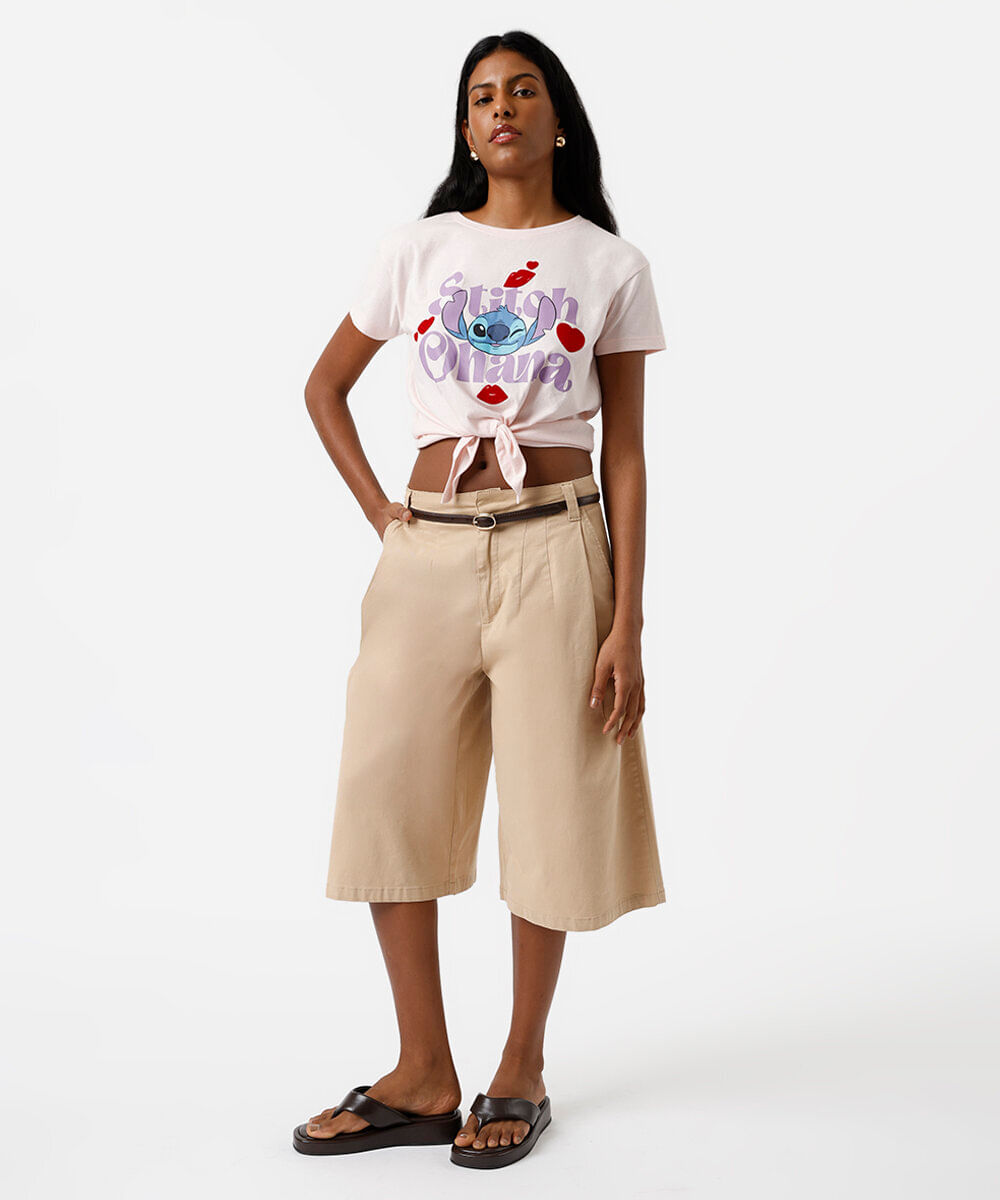 camiseta feminina de algodão stitch rosa