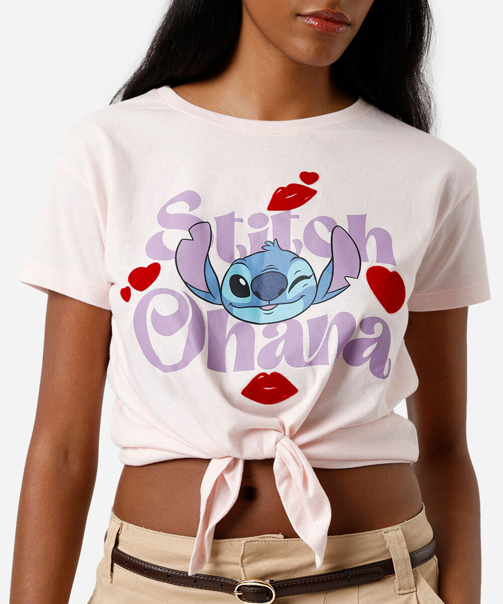 camiseta feminina de algodão stitch rosa