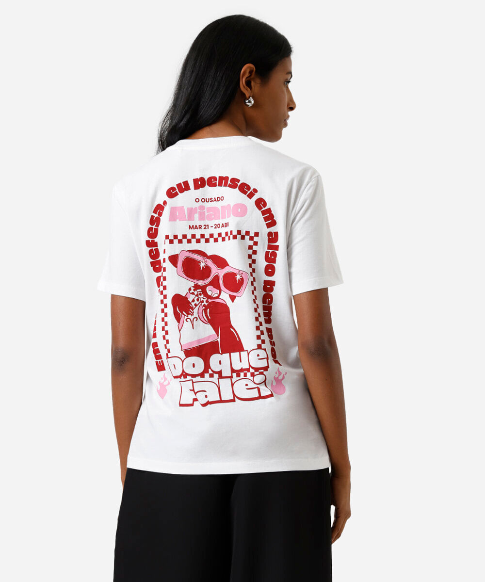 camiseta feminina de algodão signo áries márcia sensitiva  off white