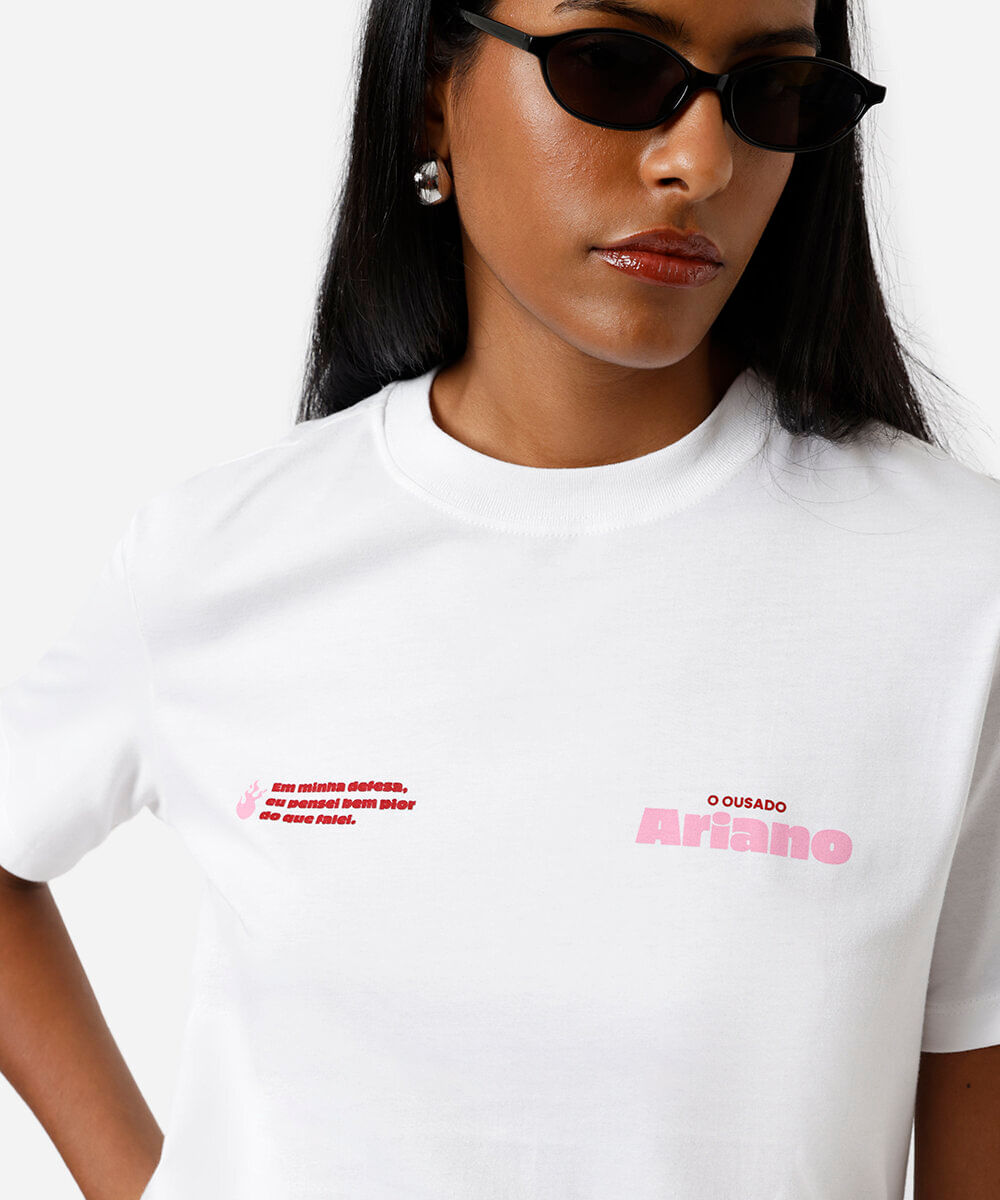 camiseta feminina de algodão signo áries márcia sensitiva  off white