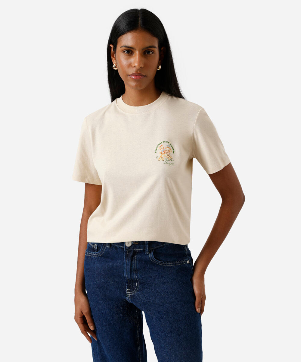 camiseta feminina de algodão signo peixes márcia sensitiva bege