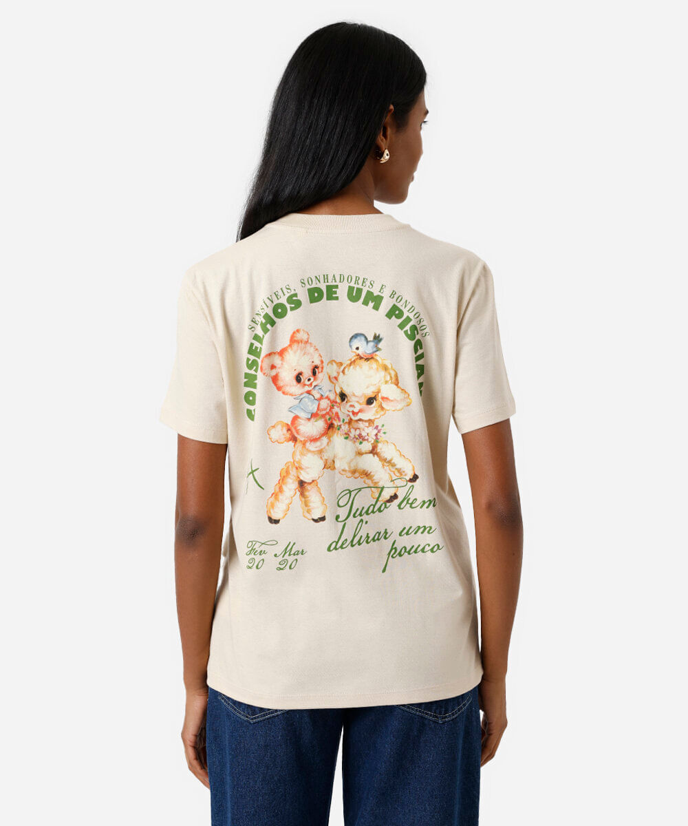 camiseta feminina de algodão signo peixes márcia sensitiva bege