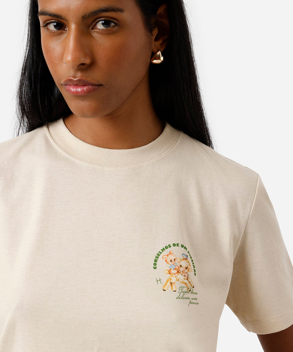 camiseta feminina de algodão signo peixes márcia sensitiva bege