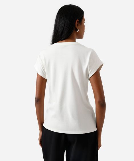 camiseta feminina de algodão peruano decote v off white