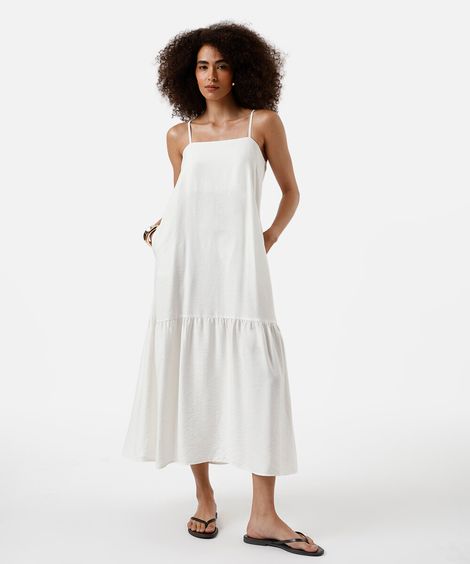 vestido midi feminino de viscose alça fina - off white