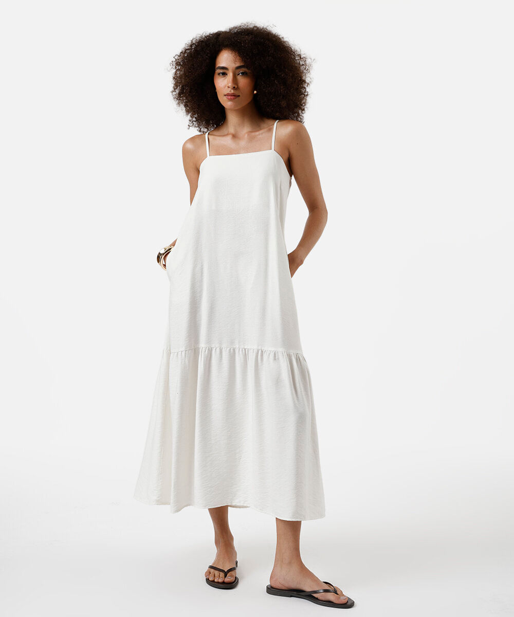 vestido midi feminino de viscose alça fina - off white