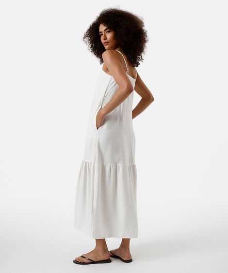 vestido midi feminino de viscose alça fina - off white