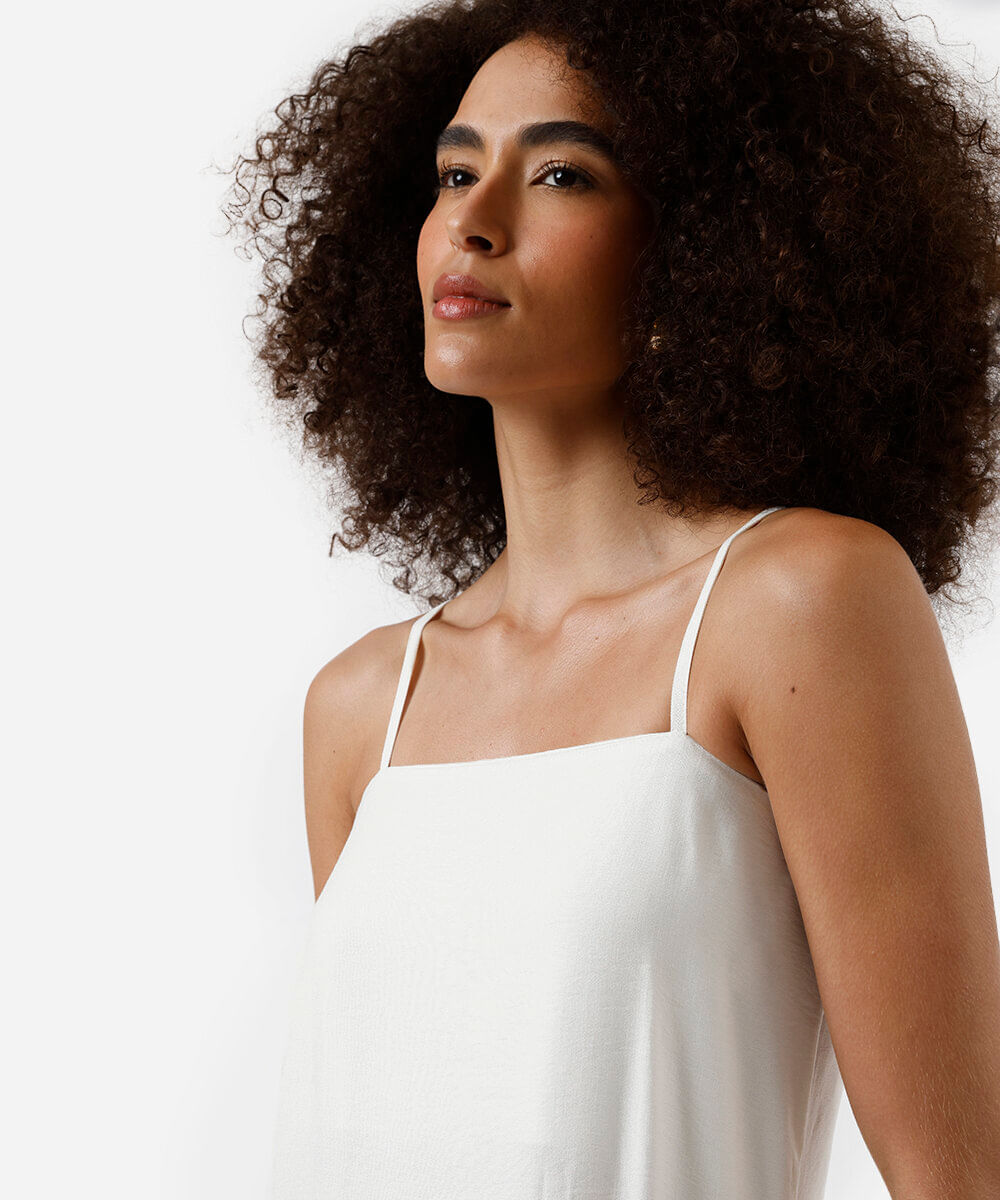 vestido midi feminino de viscose alça fina - off white