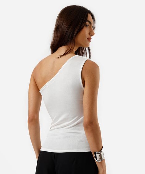 blusa ombro único feminina franzida acetinada off white
