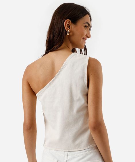 blusa ombro único feminina de sarja off white