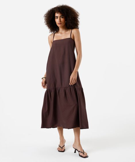 vestido midi feminino de viscose alça fina - marrom escuro