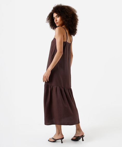 vestido midi feminino de viscose alça fina - marrom escuro