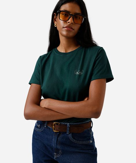 camiseta feminina de algodão stitch verde