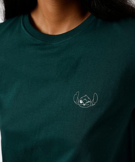 camiseta feminina de algodão stitch verde
