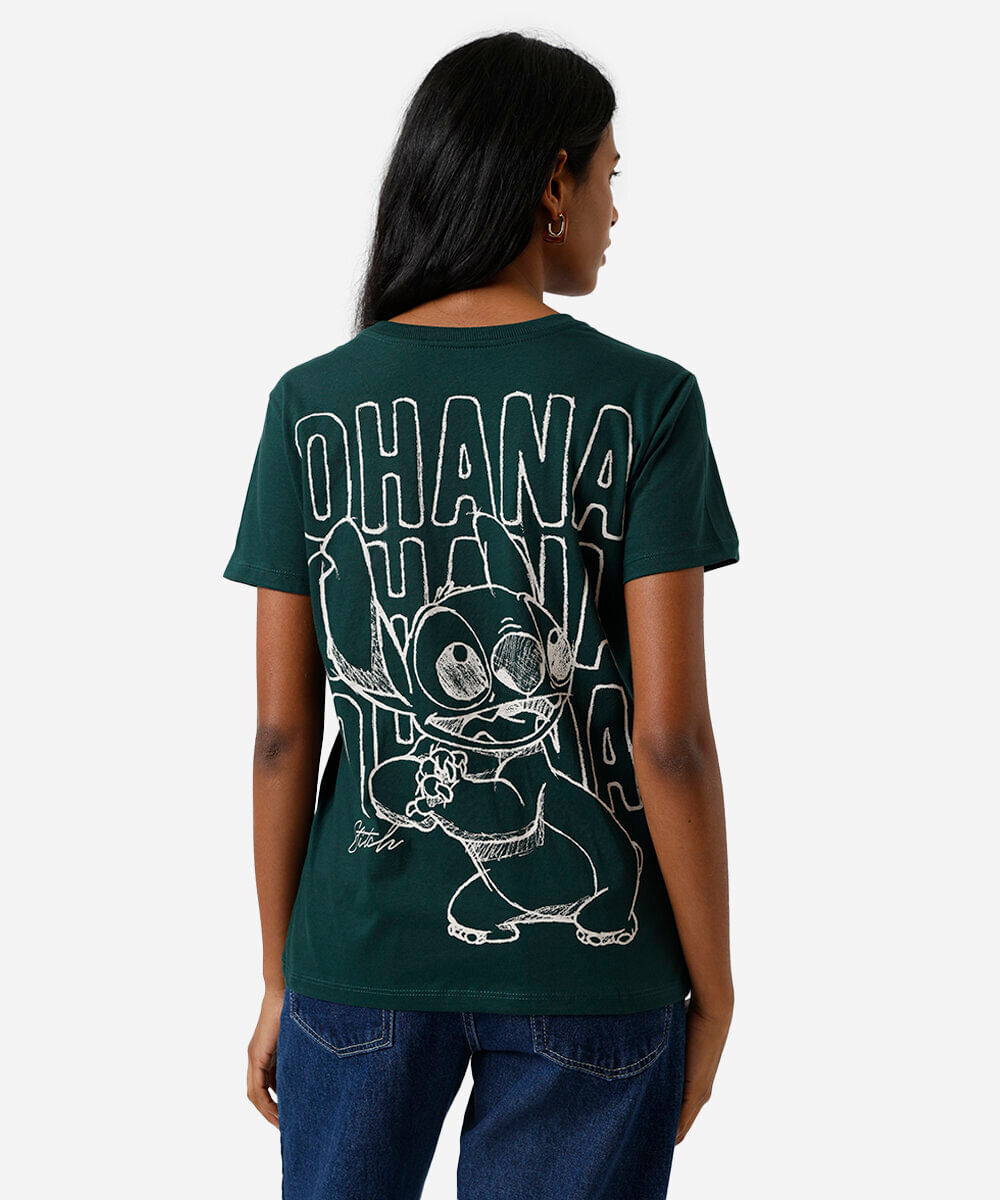 camiseta feminina de algodão stitch verde