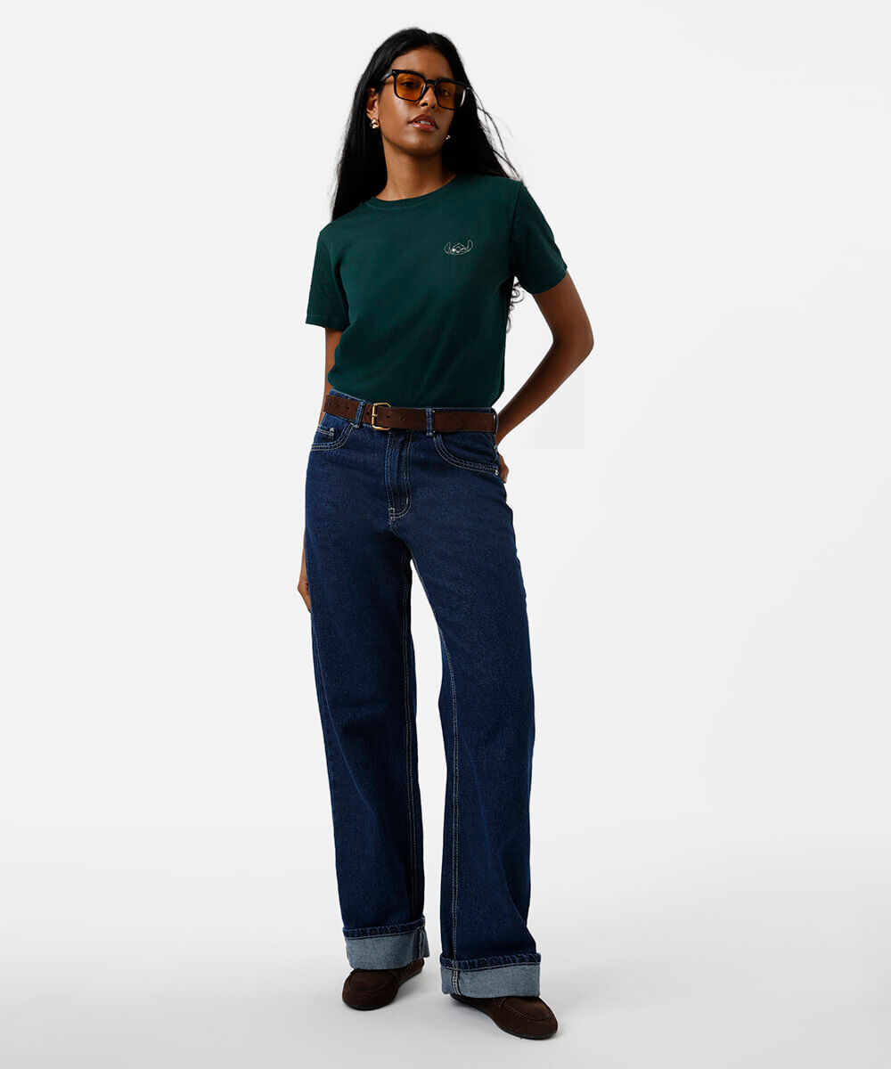 camiseta feminina de algodão stitch verde