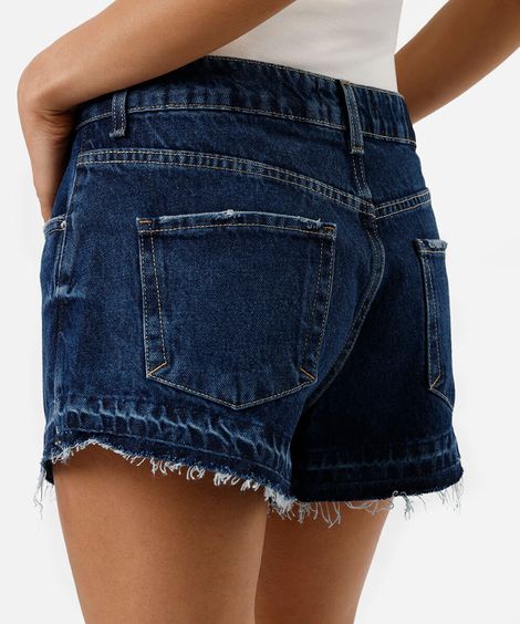 short reto feminino jeans cintura média azul