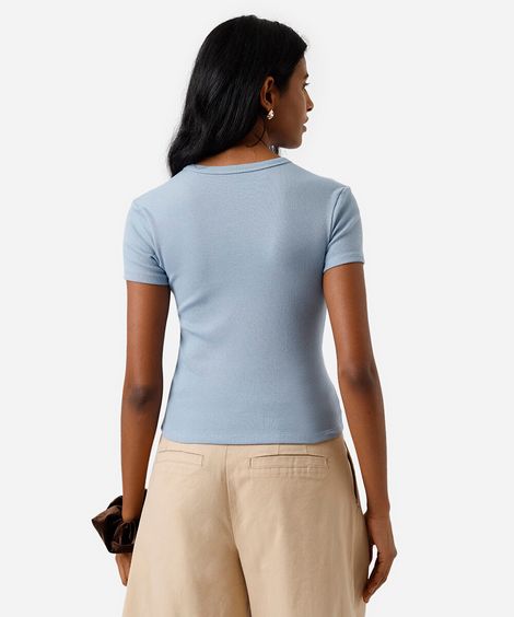 blusa baby look feminina de algodão snoopy canelada azul