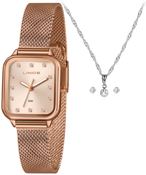 kit relógio feminino lince analógico lqrh253l26 kacxr1rx rosa