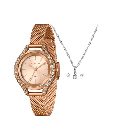kit relógio feminino lince analógico lrrm059l36 kad7r1rx rosa