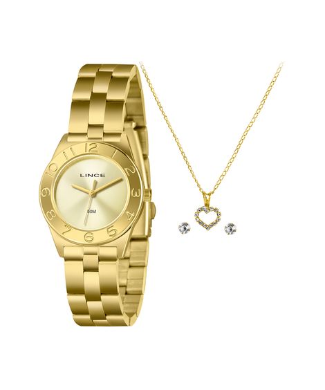 kit relógio feminino lince analógico lrgh263l32 kaczc1kx dourado