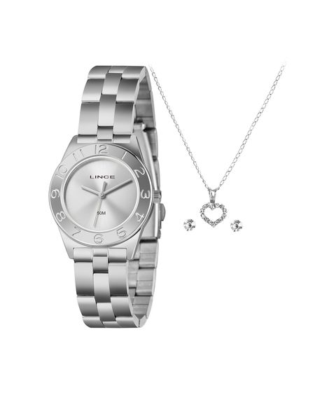 kit relógio feminino lince analógico lrmh263l32 kad0s1sx prateado