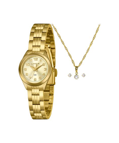 kit relógio feminino lince analógico lrgh267l25 kaccc2kx dourado
