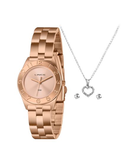 kit relógio feminino lince analógico lrrh263l32 kad1r1rx rosa