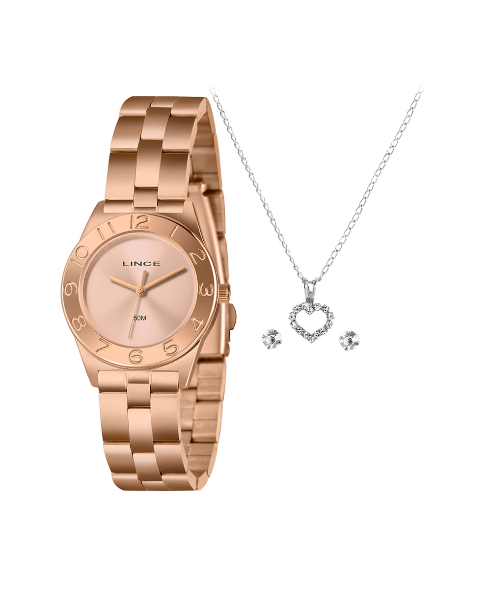 kit relógio feminino lince analógico lrrh263l32 kad1r1rx rosa