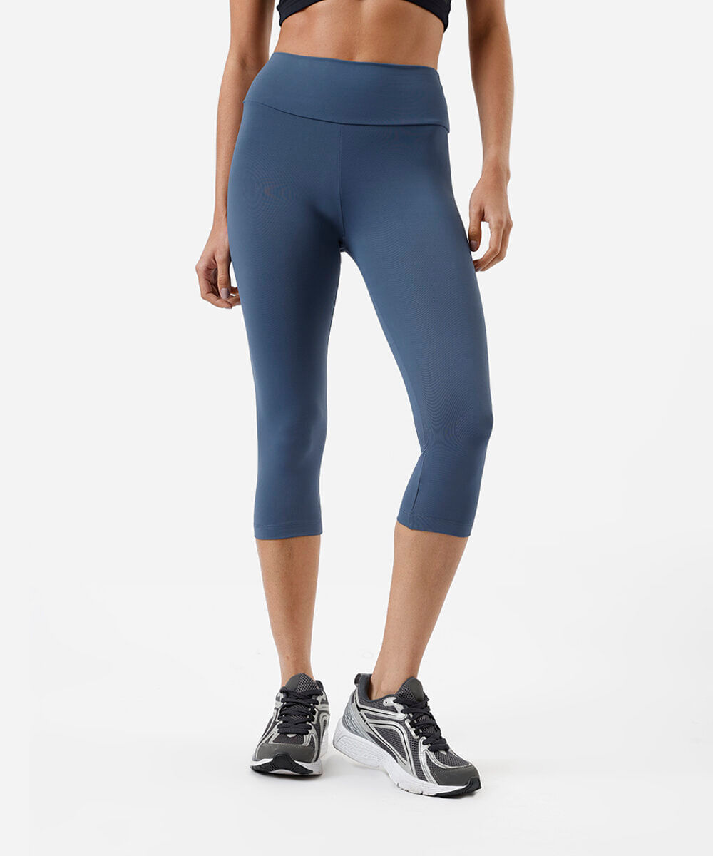 calça legging feminina básica cós largo esportiva azul