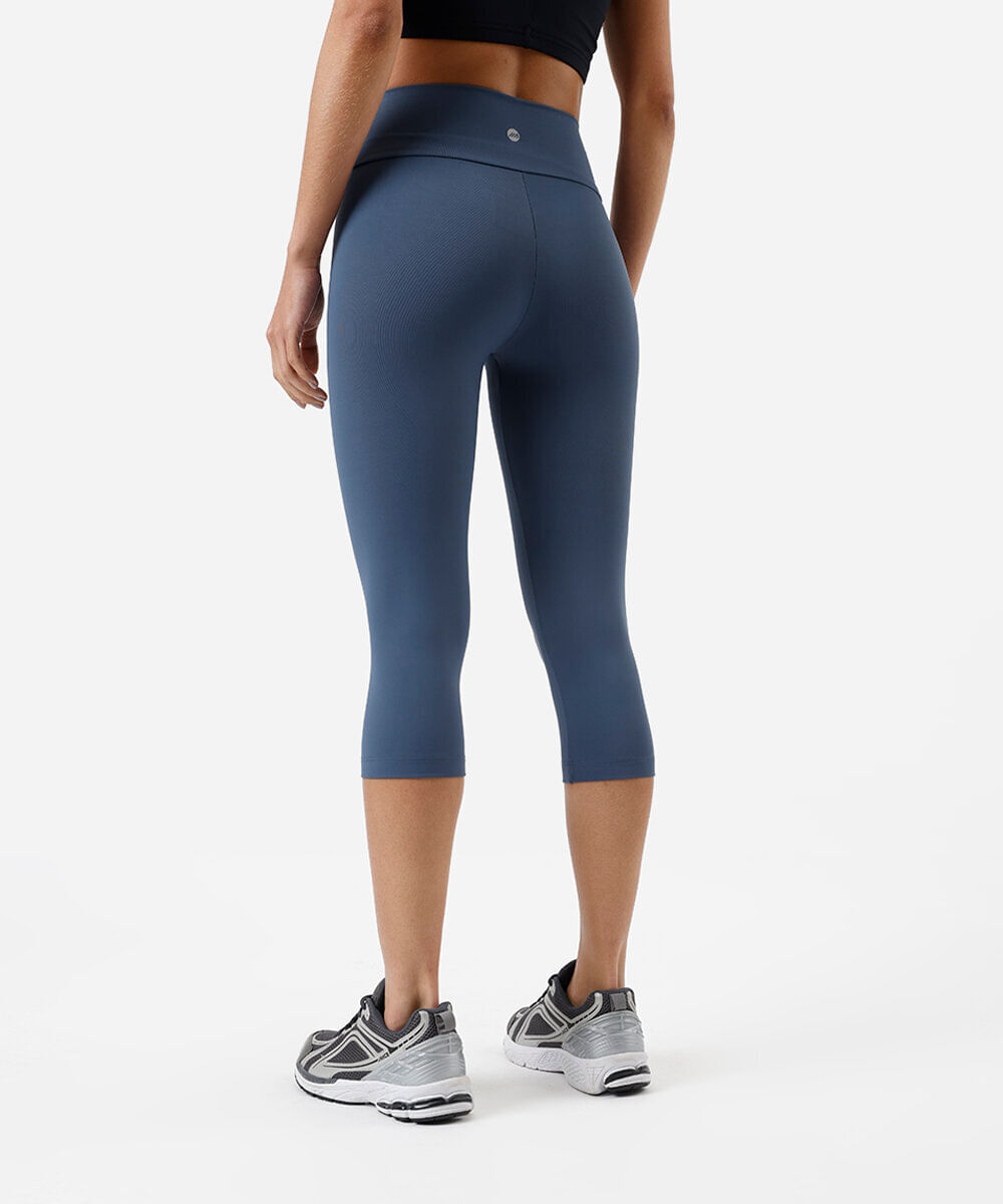 calça legging feminina básica cós largo esportiva azul