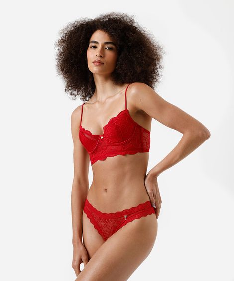 calcinha biquíni feminina de renda floral vermelha
