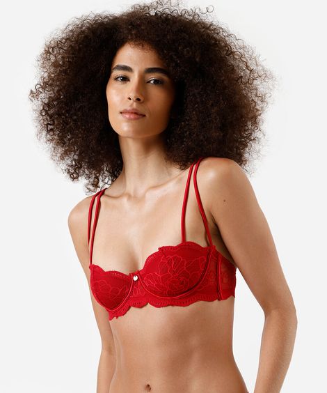 sutiã meia taça de renda sem bojo vermelho