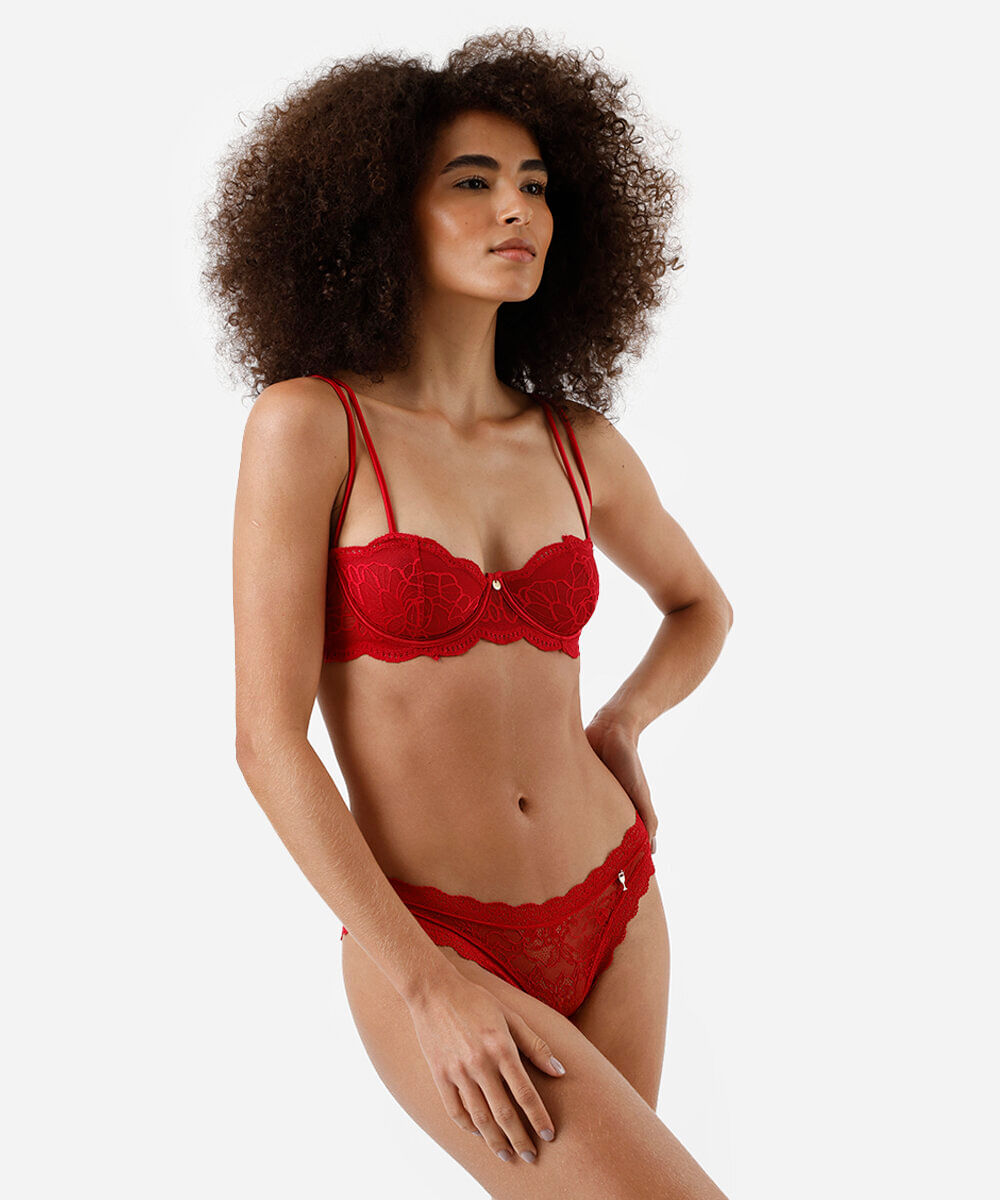 sutiã meia taça de renda sem bojo vermelho