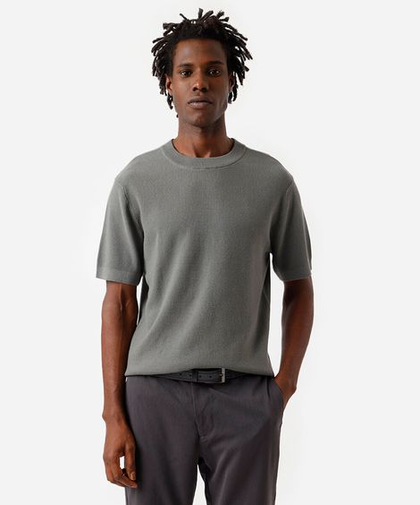 camiseta masculina de tricot manga curta verde