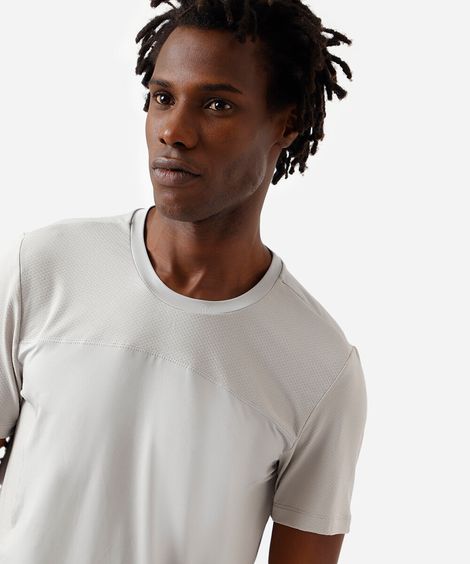 camiseta esportiva slim fit masculina com recorte cinza