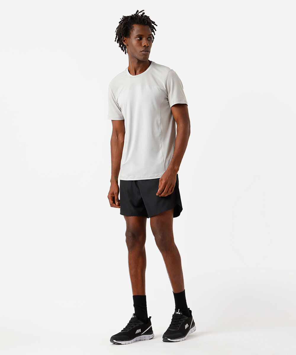 camiseta esportiva slim fit masculina com recorte cinza