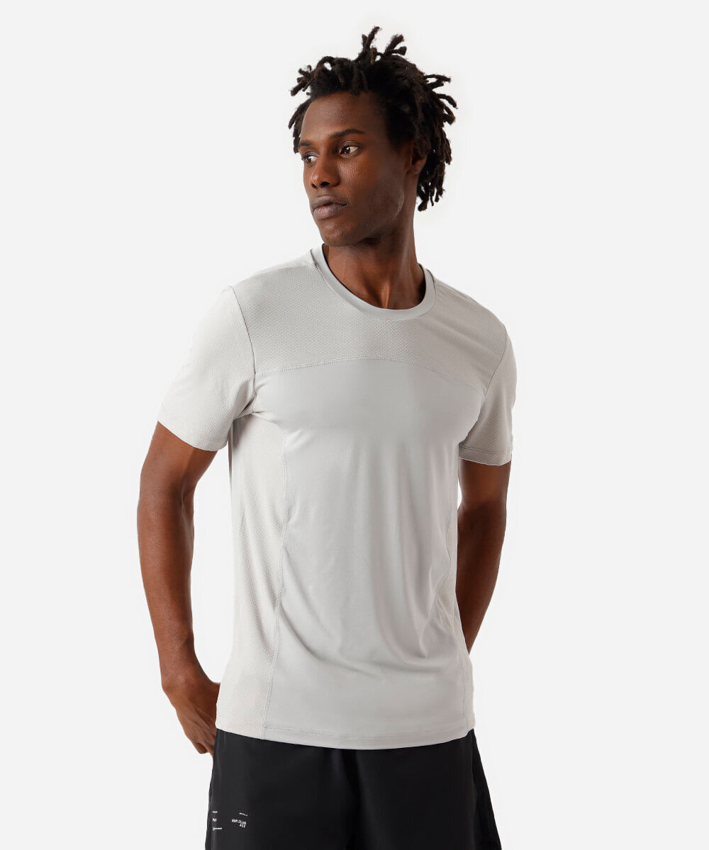 camiseta esportiva slim fit masculina com recorte cinza